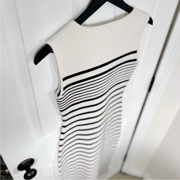 Rare La Ligne Emmanuelle Black Cream Striped SMALL Midi Day Dress Geometric $295 - Picture 10 of 15